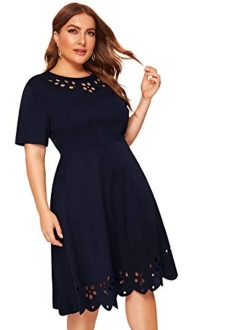 Women's Plus Size Cut Out A Line Swing Stretchy Midi Dresses