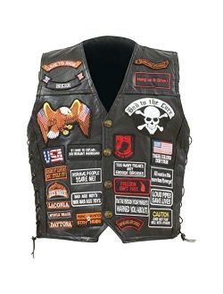 Diamond Plate Rock Design Genuine Buffalo Leather Biker Vest With 42 Patches- 2x