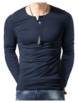 Aiyino Men's Casual Slim Fit Single Button Short Sleeve Placket Plain Henley Top T Shirts