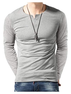 Aiyino Men's Casual Slim Fit Single Button Short Sleeve Placket Plain Henley Top T Shirts