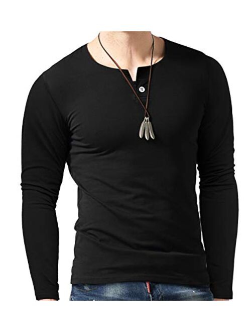 Aiyino Men's Casual Slim Fit Single Button Short Sleeve Placket Plain Henley Top T Shirts