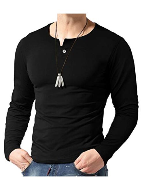 Aiyino Men's Casual Slim Fit Single Button Short Sleeve Placket Plain Henley Top T Shirts