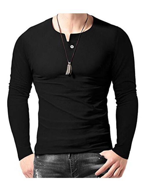 Aiyino Men's Casual Slim Fit Single Button Short Sleeve Placket Plain Henley Top T Shirts