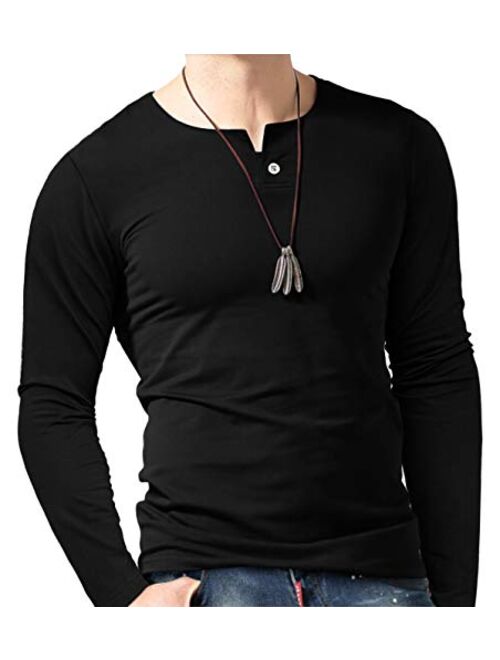 Aiyino Men's Casual Slim Fit Single Button Short Sleeve Placket Plain Henley Top T Shirts