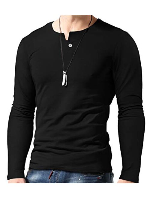 Aiyino Men's Casual Slim Fit Single Button Short Sleeve Placket Plain Henley Top T Shirts