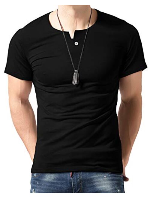 Aiyino Men's Casual Slim Fit Single Button Short Sleeve Placket Plain Henley Top T Shirts