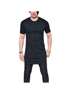 LIWEIKE Mens Solid Extended Hipster Hip Hop Swag Curve Hem Long Sleeve T Shirt