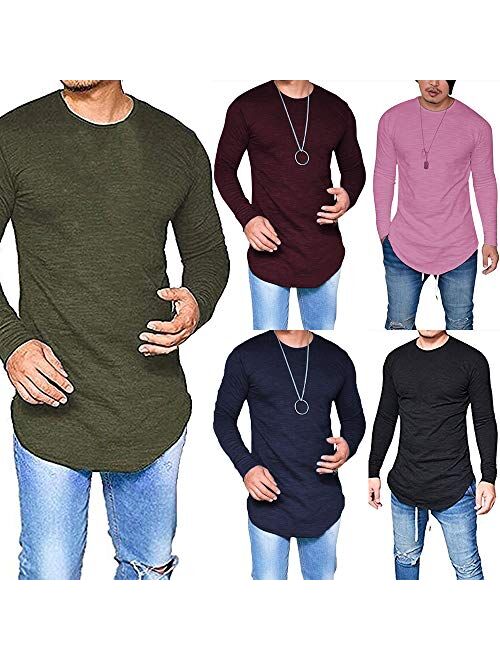 LIWEIKE Mens Solid Extended Hipster Hip Hop Swag Curve Hem Long Sleeve T Shirt