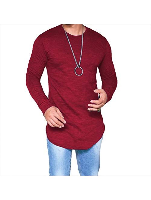 LIWEIKE Mens Solid Extended Hipster Hip Hop Swag Curve Hem Long Sleeve T Shirt