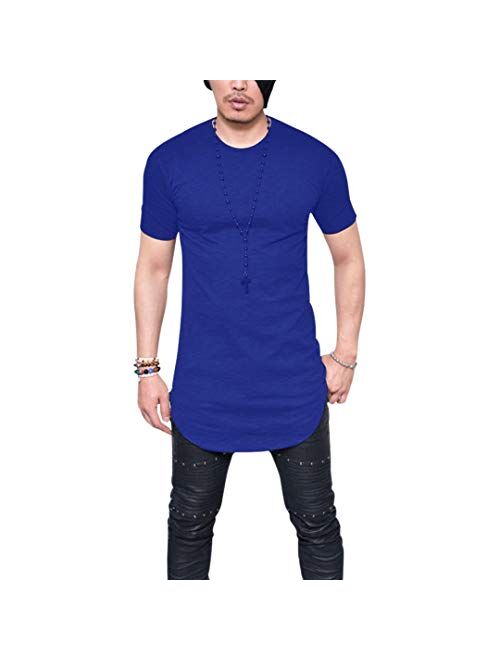 LIWEIKE Mens Solid Extended Hipster Hip Hop Swag Curve Hem Long Sleeve T Shirt