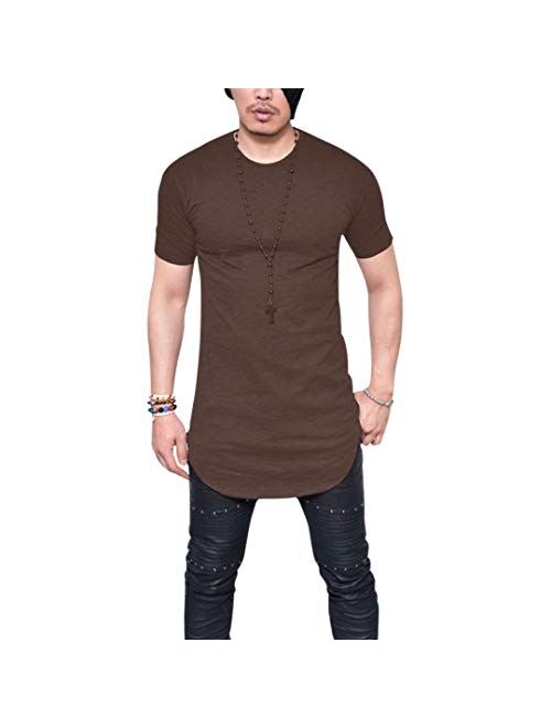 LIWEIKE Mens Solid Extended Hipster Hip Hop Swag Curve Hem Long Sleeve T Shirt