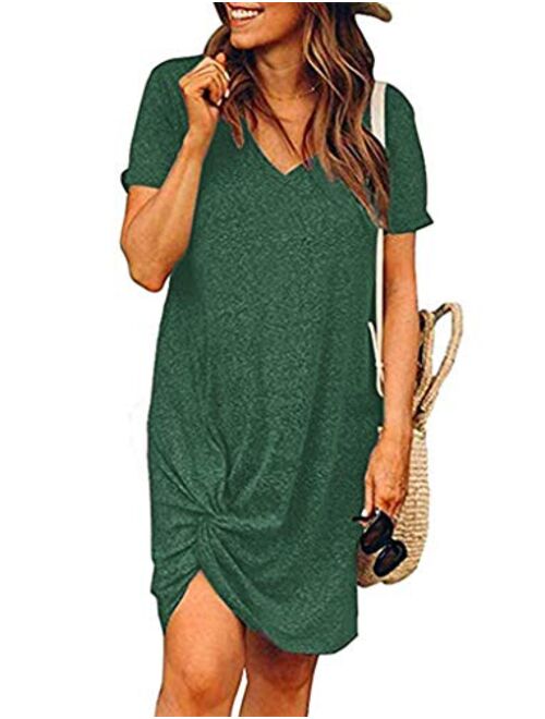 Locryz Women's Summer Twist Knot Tshirt Dresses Casual V Neck Short Sleeve Knot Dress