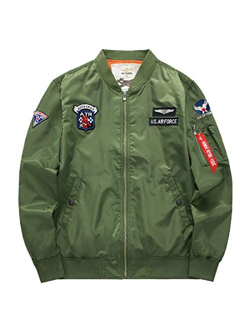 CORIRESHA Mens Apollo NASA Patches Slim Fit Bomber Jackets Windbreaker