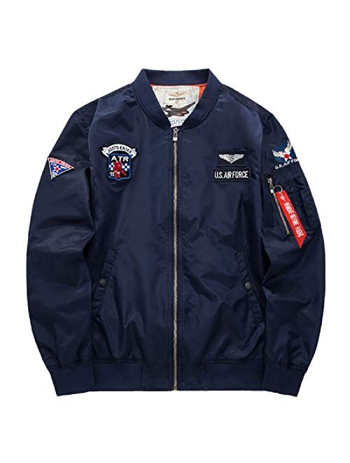 CORIRESHA Mens Apollo NASA Patches Slim Fit Bomber Jackets Windbreaker