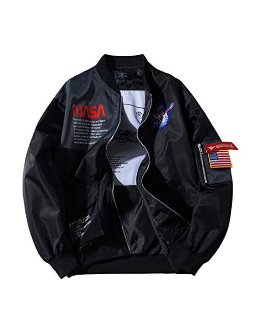 CORIRESHA Mens Apollo NASA Patches Slim Fit Bomber Jackets Windbreaker