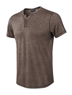 Moomphya Men's Jacquard Knitted Casual Short Sleeve V-Neck Henley T-Shirts