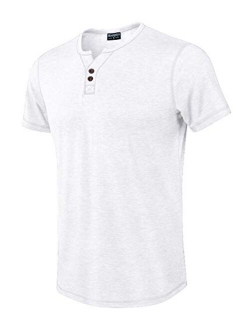 Moomphya Men's Jacquard Knitted Casual Short Sleeve V-Neck Henley T-Shirts