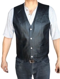 Men's Motorcycle Vest Genuine Soft Leather Black Syle 950