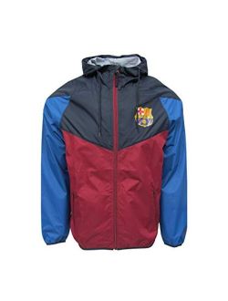 Official FC Barcelona Mens Light Weight Full Zip Hooded Wind Breaker Jacket