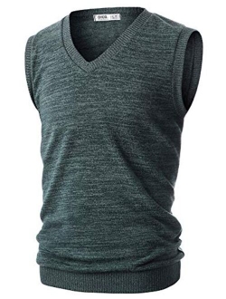 OHOO Mens Slim Fit Casual V-Neck Knit Vest