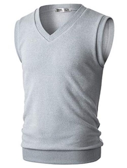 OHOO Mens Slim Fit Casual V-Neck Knit Vest