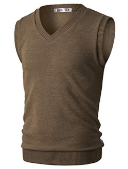 OHOO Mens Slim Fit Casual V-Neck Knit Vest