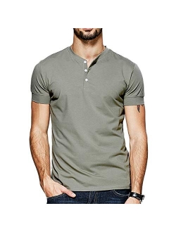 Lotmat Henley Shirts for Men V Neck 3 Buttons Slim Fit Sexy Short Sleeve Summer Casual Open T-Shirt Big and Tall T Shirts