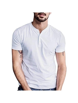 Lotmat Henley Shirts for Men V Neck 3 Buttons Slim Fit Sexy Short Sleeve Summer Casual Open T-Shirt Big and Tall T Shirts