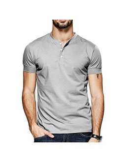 Lotmat Henley Shirts for Men V Neck 3 Buttons Slim Fit Sexy Short Sleeve Summer Casual Open T-Shirt Big and Tall T Shirts