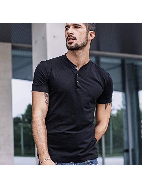 Lotmat Henley Shirts for Men V Neck 3 Buttons Slim Fit Sexy Short Sleeve Summer Casual Open T-Shirt Big and Tall T Shirts