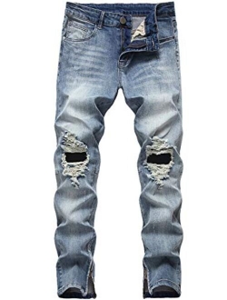 FREDD MARSHALL Men's Skinny Slim Fit Ripped Distressed Stretch Jeans Pants