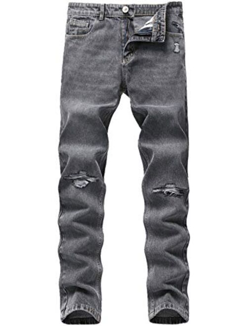 FREDD MARSHALL Men's Skinny Slim Fit Ripped Distressed Stretch Jeans Pants