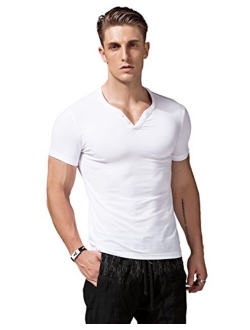 XSHANG Mens Short Sleeve V Neck Henley Shirts Slim Fit Casual Tee