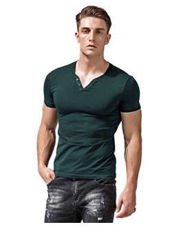 XSHANG Mens Short Sleeve V Neck Henley Shirts Slim Fit Casual Tee