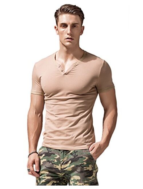 XSHANG Mens Short Sleeve V Neck Henley Shirts Slim Fit Casual Tee