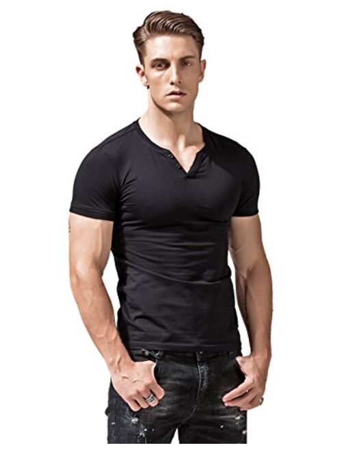 XSHANG Mens Short Sleeve V Neck Henley Shirts Slim Fit Casual Tee