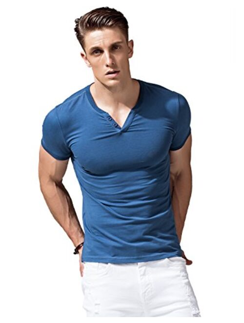 XSHANG Mens Short Sleeve V Neck Henley Shirts Slim Fit Casual Tee