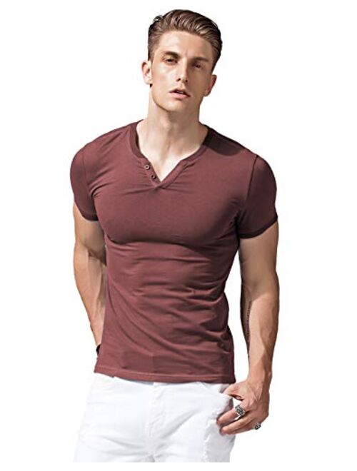 XSHANG Mens Short Sleeve V Neck Henley Shirts Slim Fit Casual Tee