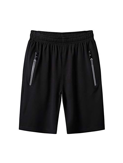 CLEEYYS Mens Shorts Jersey Elastic Waist with Zipper Pockets Shorts Mens Athletic Shorts