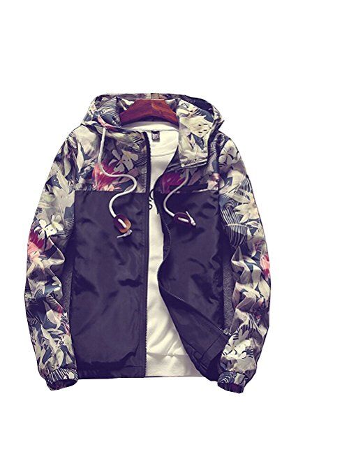 Banana Bucket Floral Bomber Jacket Men Hip Hop Slim Fit Flowers Bomber Jacket Coat Men's Hooded Jackets