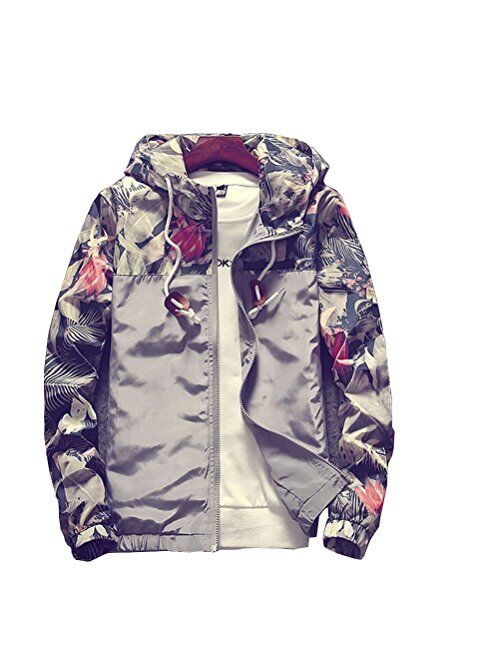 Banana Bucket Floral Bomber Jacket Men Hip Hop Slim Fit Flowers Bomber Jacket Coat Men's Hooded Jackets