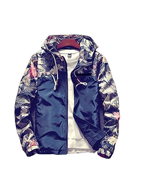 Banana Bucket Floral Bomber Jacket Men Hip Hop Slim Fit Flowers Bomber Jacket Coat Men's Hooded Jackets