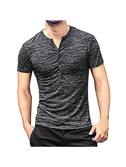 Mens Casual Slim Fit Basic Henley Long Sleeve Fashion T-Shirt Tee