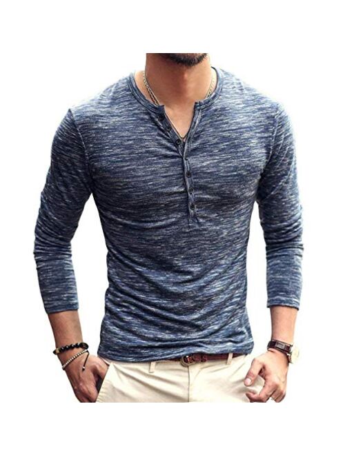 Mens Casual Slim Fit Basic Henley Long Sleeve Fashion T-Shirt Tee