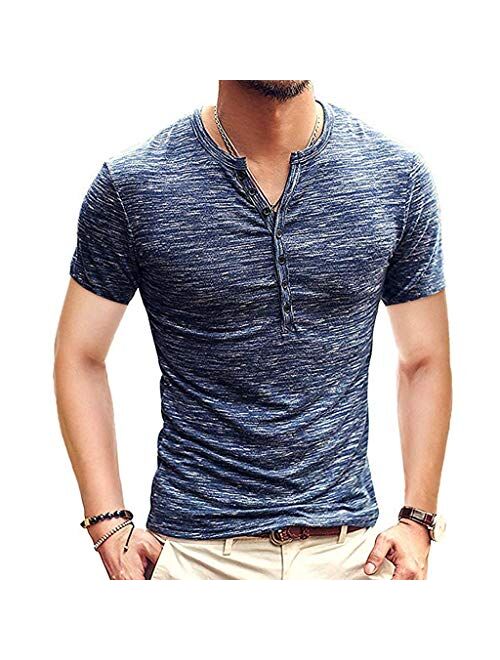 Mens Casual Slim Fit Basic Henley Long Sleeve Fashion T-Shirt Tee