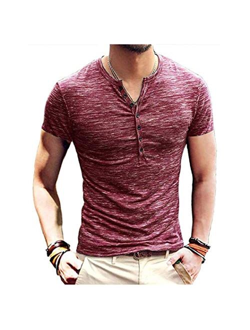 Mens Casual Slim Fit Basic Henley Long Sleeve Fashion T-Shirt Tee