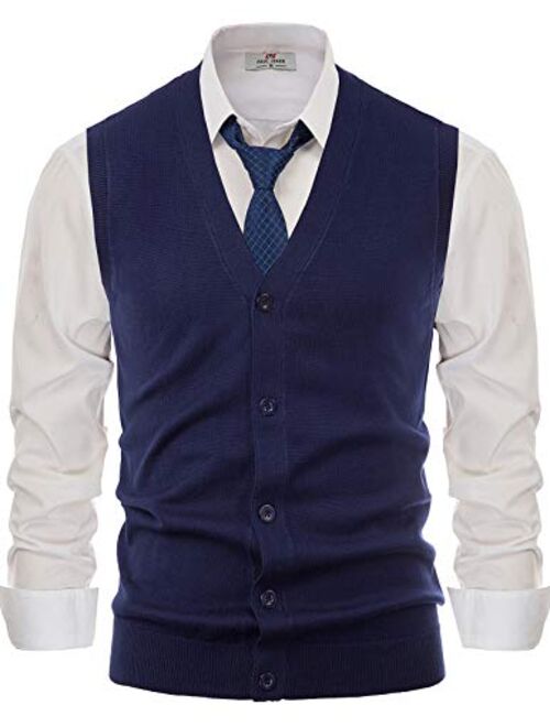 PAUL JONES Casual Slim Fit V-Neck Knit Sweater Vest with Front Button