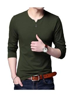 Aiyino Mens Casual Slim Fit Long Sleeve Henley T-Shirts Cotton Shirts