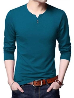 Aiyino Mens Casual Slim Fit Long Sleeve Henley T-Shirts Cotton Shirts