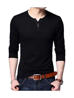 Aiyino Mens Casual Slim Fit Long Sleeve Henley T-Shirts Cotton Shirts